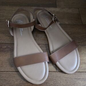 🆕️ Time and Tru Tan Brown Ankle-Strap Flat Sandals Size 7